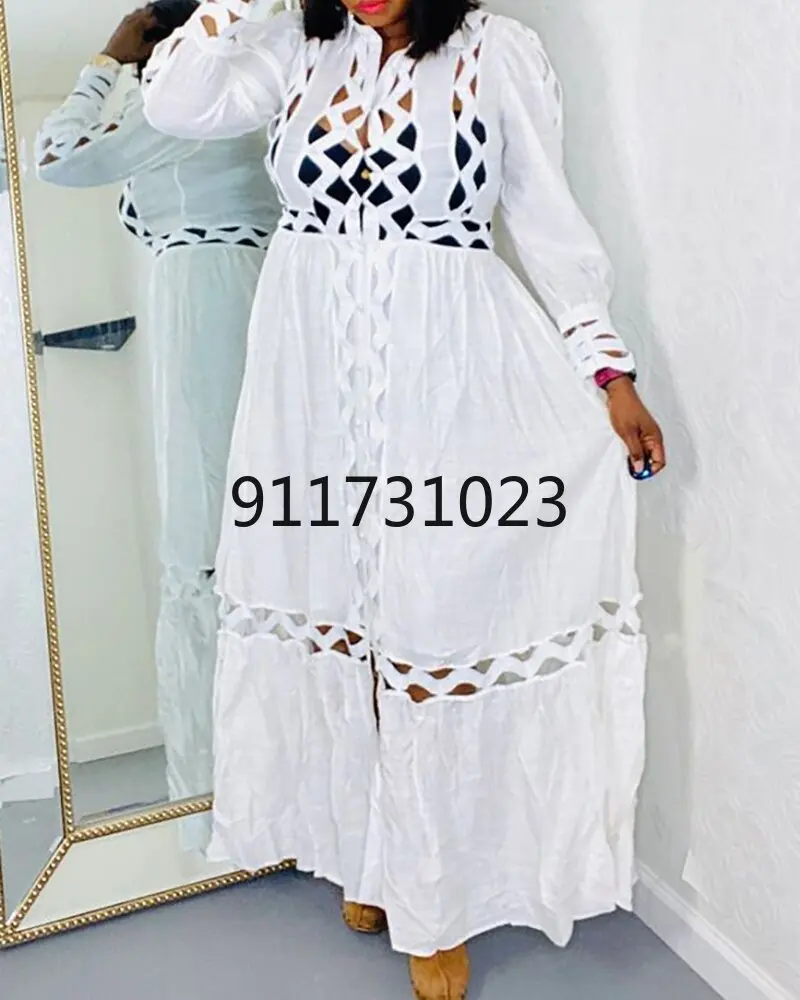 2021 New Arrival African Hollow Out Dresses for Women Dashiki Office Ladies Robe | Тематическая одежда и униформа