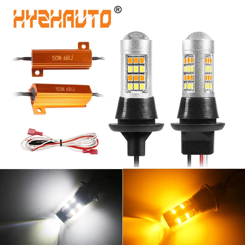 

HYZHAUTO 2Pcs 1156 Ba15s T20 LED Dual Color Bulbs P21w W21W Py21w LED Canbus Car Turn Signal Lamp DRL No Error 2835 42-SMD