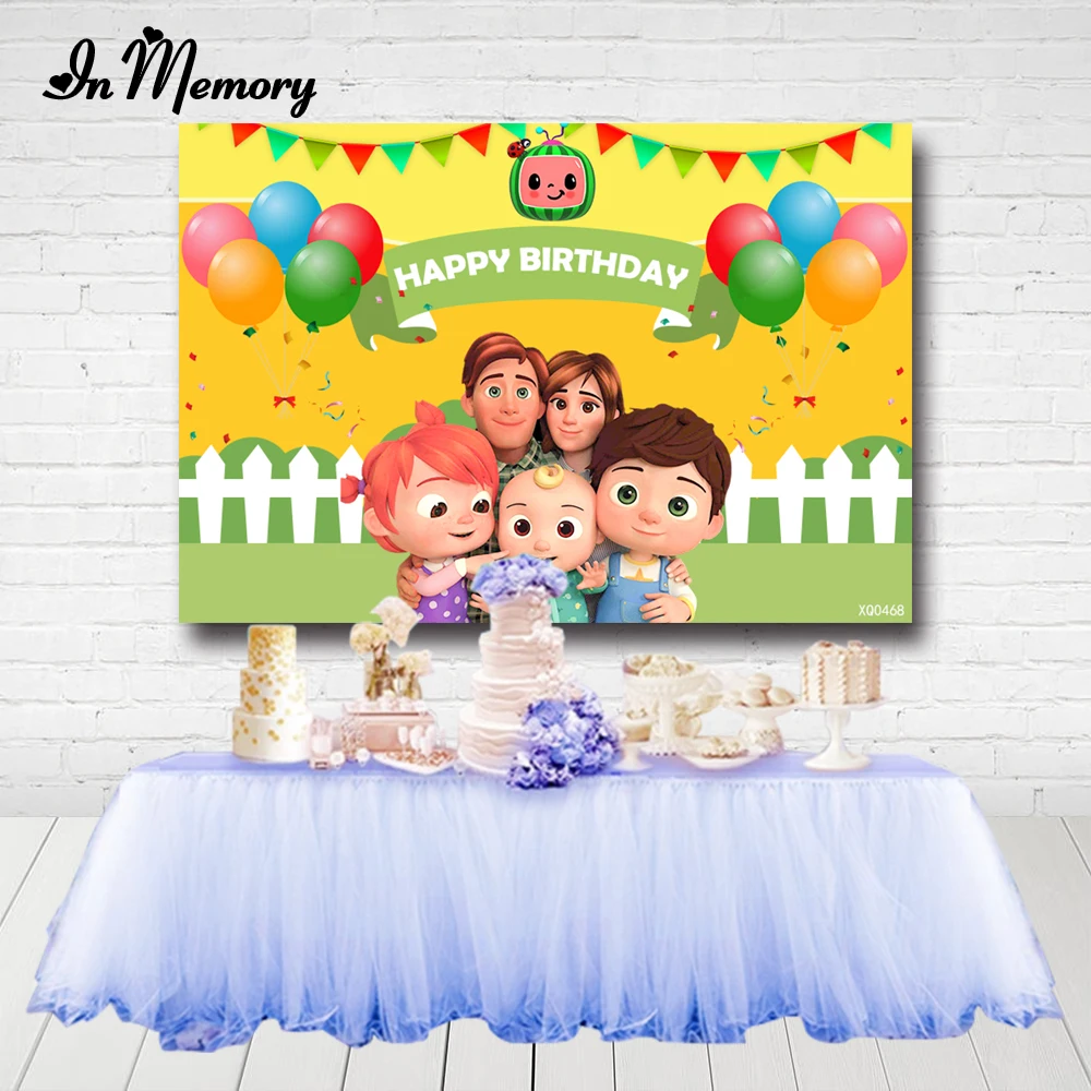 В памяти флаги воздушные шары Cocomelon фоны для фотостудии забор зеленая трава День