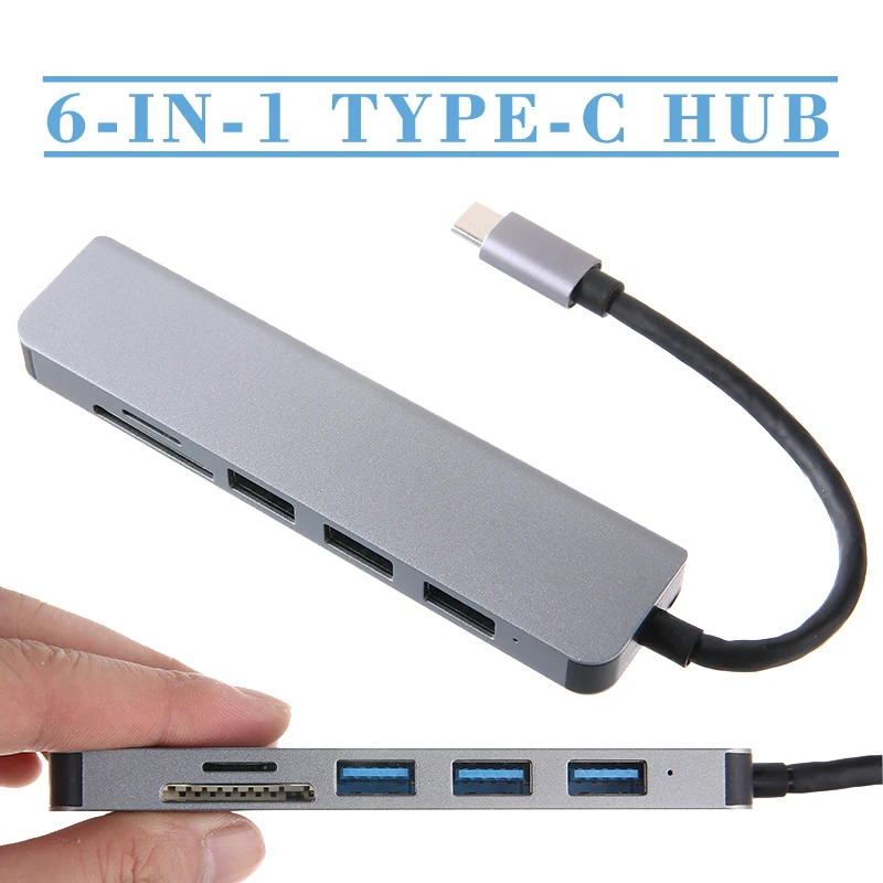 

High Speed 5Gbps USB 3.0 Splitter Adapter Portable 6-in-1 Type-C Hub Card Reader Docking Station Adapter For PC Laptop
