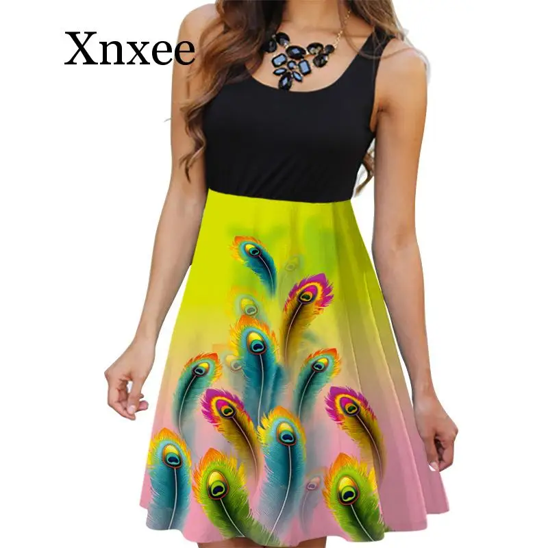 

2020 Beach Summer Dresses Sexy Off Shoulder Party Dress Women Sleeveless Splice Print Dress Casual O-Neck A-Line Dress Vestidos