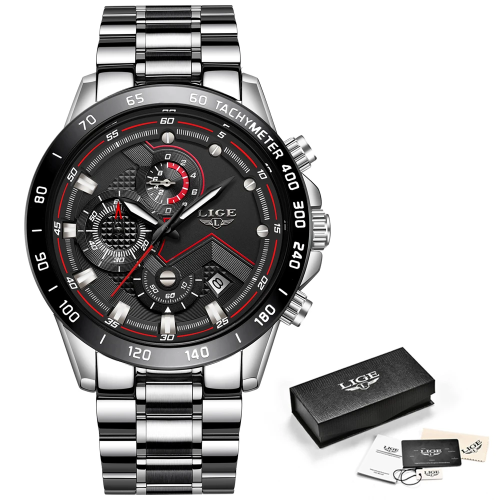 

2020 LIGE New Sport Mens Watches Top Brand Luxury Clock Stainless Steel Waterproof Military Chronograph Quartz Watch Men Relojes