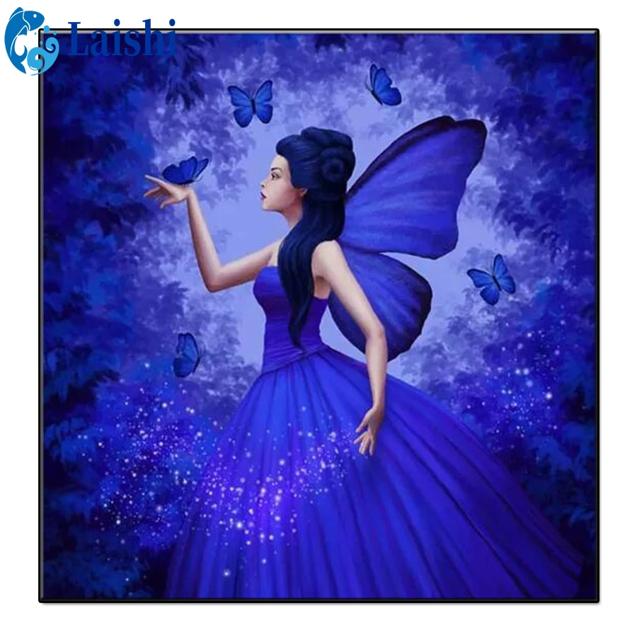 

5D DIY синяя бабочка фея полный круг квадратная картина из страз мозаика вышивка крестиком Мозаика Алмазная вышивка украшение для дома