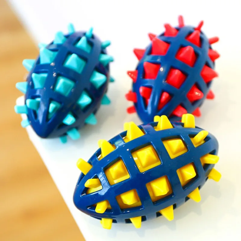 

Dog Chew Toys Ball Pet Interactive Bite Resistant Squeaky Rubber Football Toy Large Dogs Tooth Cleaning Ball Toy Accessories