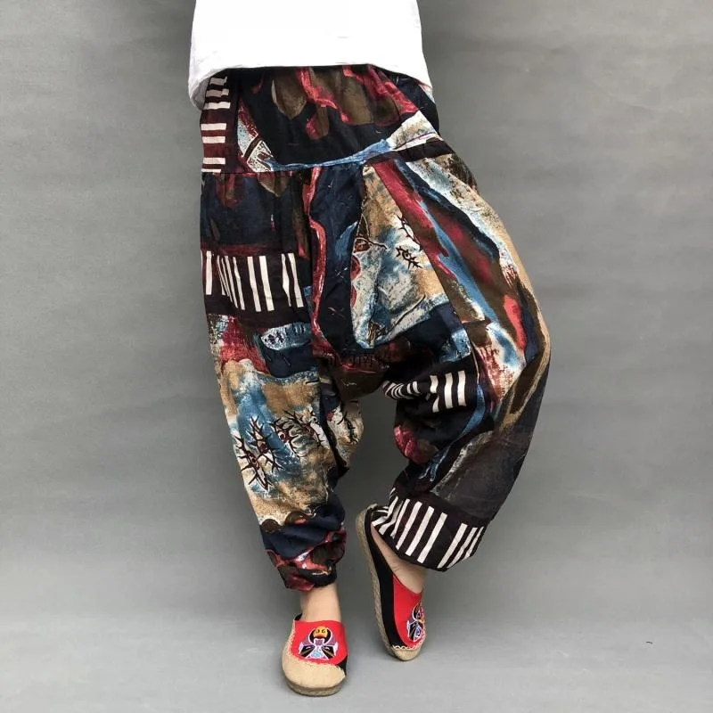 

2022 Baggy Cotton Linen Men's Women's Harem Pants Hip hop Wide Leg Trousers Casual Loose Vintage Nepal Style Pants