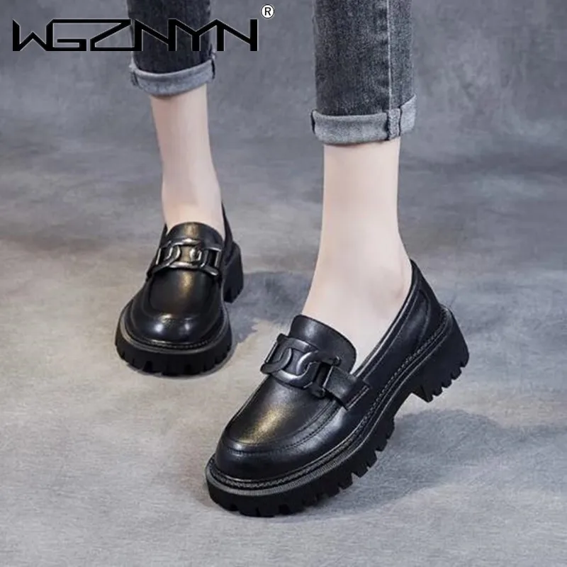 

Designer Style Small Leather Shoes Spring and Autumn New Fashion Metal Decoration All-Match Thick-Soled Ladies Retro Single Shoe