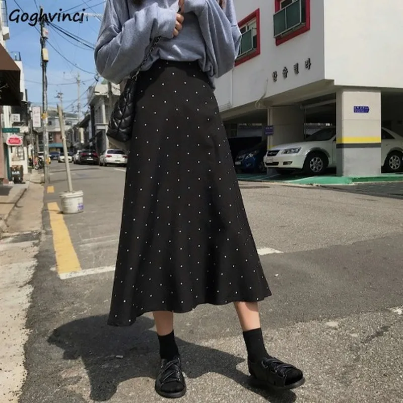 Юбки женские черные простые в горошек трубы повседневные Harajuku длинная юбка женские s корейский стиль женские элегантные популярная Удобная шикарная