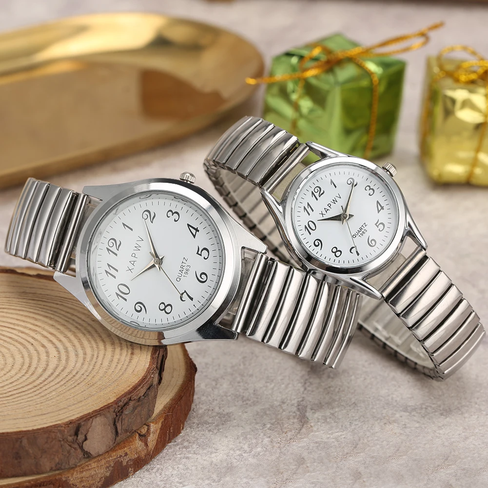 

Couple Watches Elastic Band Quartz Bracelet Watch Minimalist Arabic Numerals Display Dial Lovers Anniversary Gift