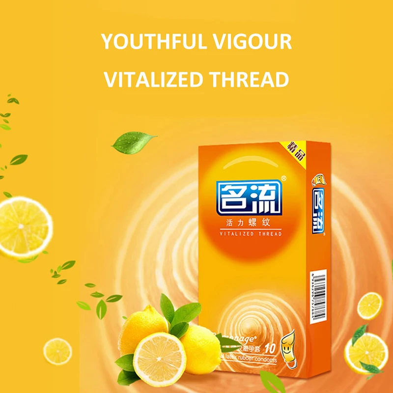 Презервативы с нитью Vitalized 10 шт. стимуляция точки G лимонным ароматом рукав для