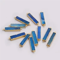2pcs natural 2 hole blue agates stone pendant connector quartz agates druzy charm prndants bracelet necklace jewelry making diy