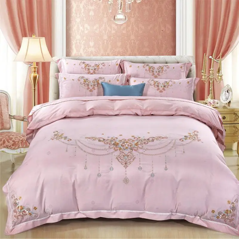 

J3 Pink Blue Red Egyptian Cotton Bedding Set Luxury Queen King size Bed set Bed/Fitted sheet Duvet Cover Bed set parure de lit