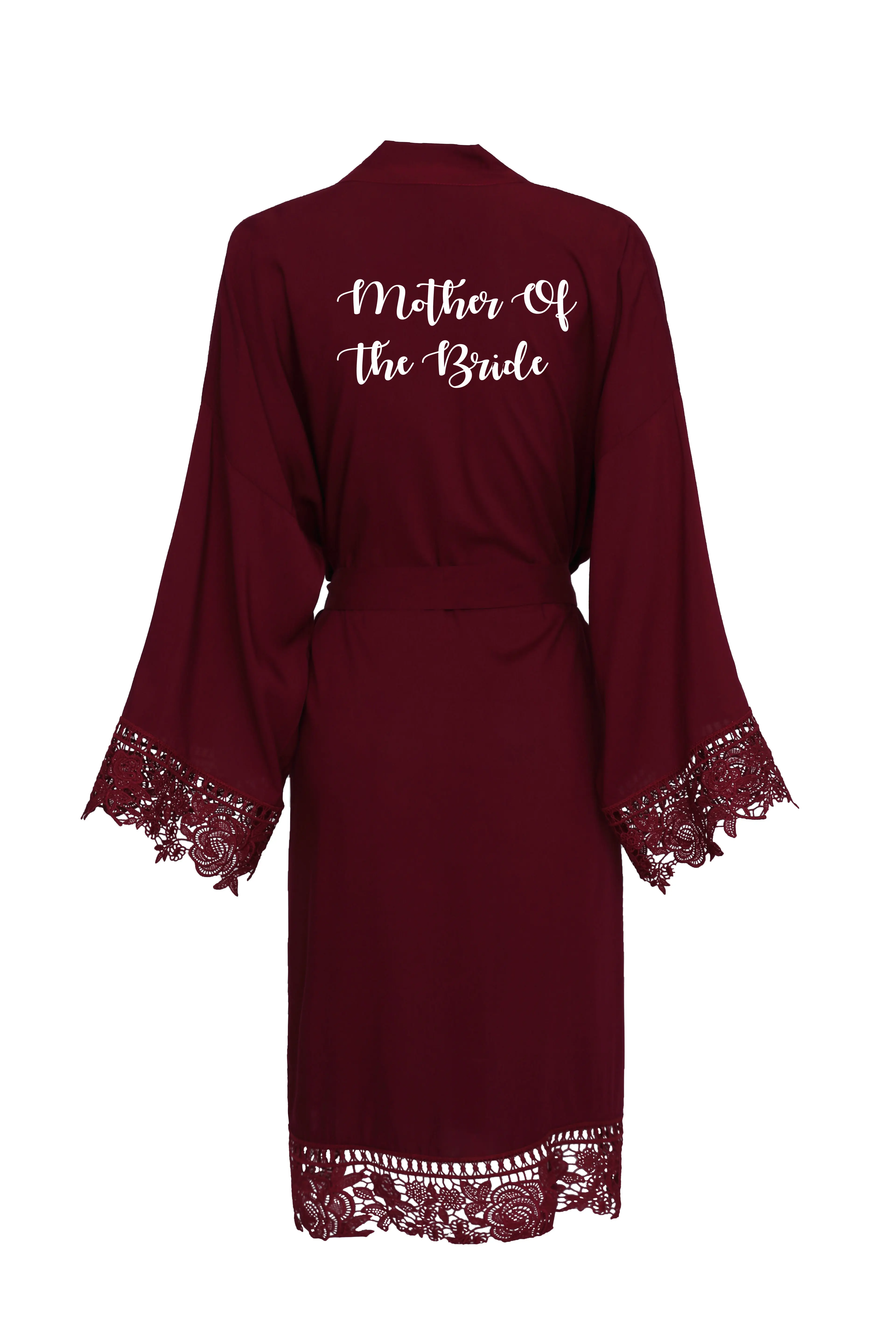 Bridesmaid Bride Robes Rayon Cotton Kimono Robes with Lace Robe Women Wedding Bridal Robe Short Robe Burgundy
