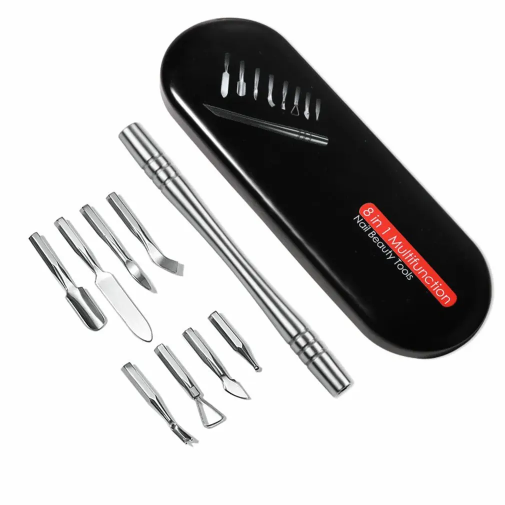 

8 In 1 Stainless Steel Multifuction Pusher Manicure Pedicure Tool Set Dead Skin Nail Polish Nail Drill HeadBit For Nail