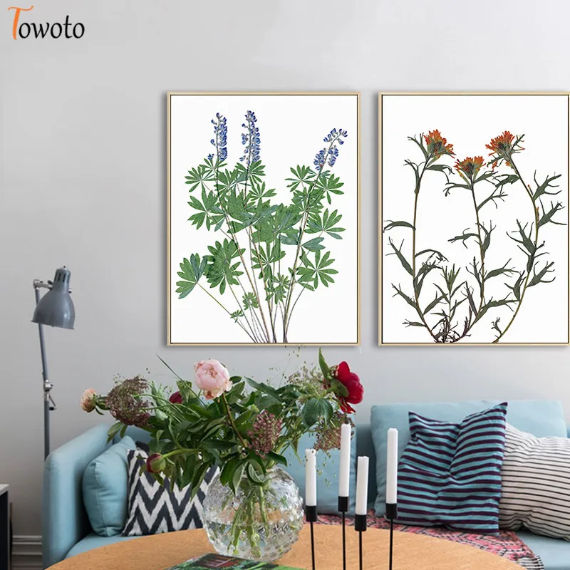 Растительный принт Постер диких цветов трава растения холст живопись пастельный