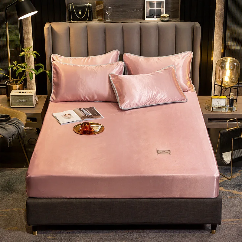 

Ice Silk Mat Solid Color Embossed Waterproof Mattress Anti-mite Fitted Sheet Cover for Mattress Thick Soft Pad for Bed Washable