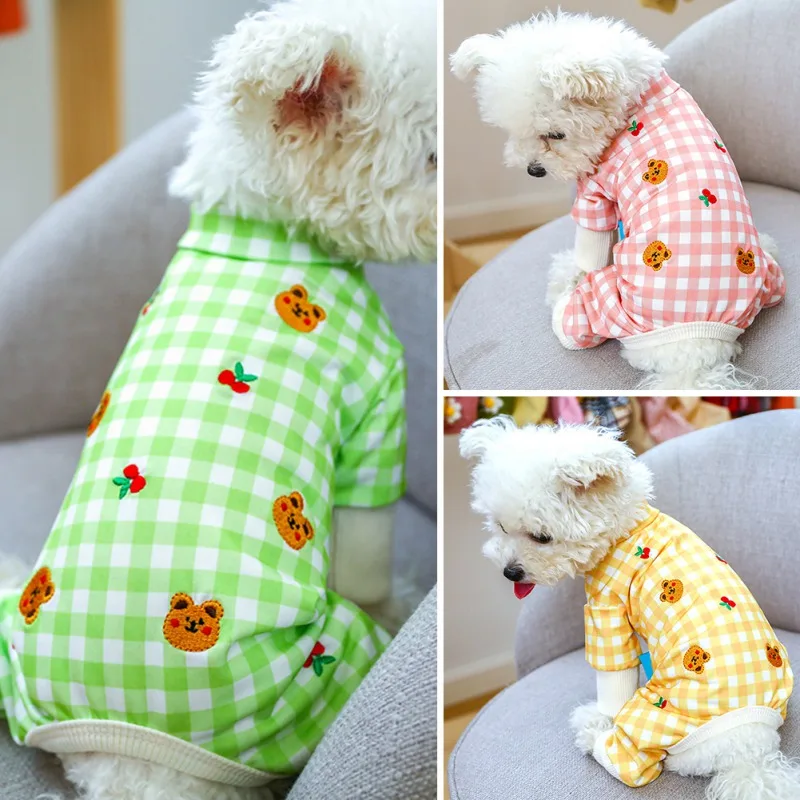 Пижама в клетку для собак спортивный костюм одежда домашних питомцев на весну и