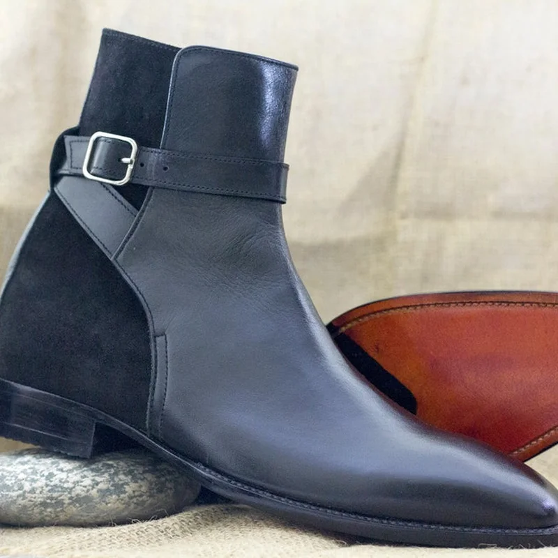 

Black Fashion High Top Round Head Low Heel Autumn Winter New Faux Suede PU Leather Comfortable Splicing Chaussure Homme KF730