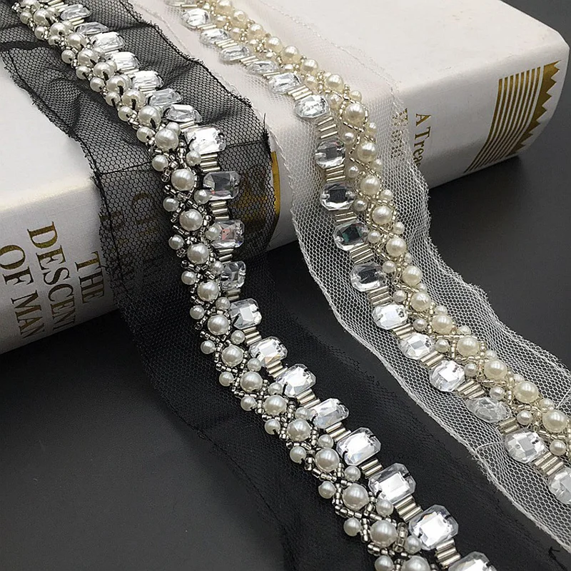 Кружевная отделка 2 ярда цвет белый черный наряд с жемчужной отделкой бисером