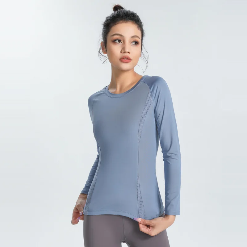 

Antibom O-Necked Yoga Shirts Woman Long Sleeve Mesh Breathable Quick Dry Slim Sport Top Elastic Gym Workout Athletic Wear Autumn