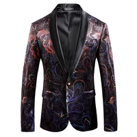 quality gold velvet fabric mens suit jacket fashion designer floral print blazer mens business banquet prom formal blazer s 5xl