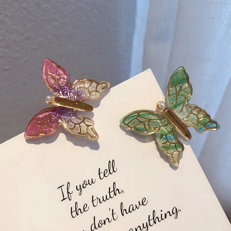 Fairy Butterfly Color Gradient Hair Clips Slides For Women Girls Duckbill Pearl Flying Hairpin Barrettes Trends | Красота и здоровье