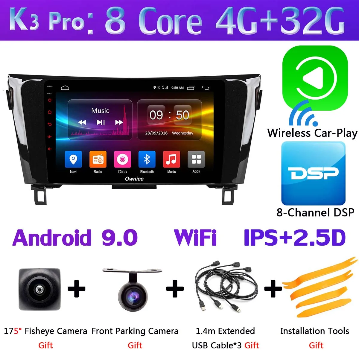 K3 Pro CarPlay 10," 360°Panoramic Android автомобильный gps радио для Nissan Qashqai X-Trail X 2013 CarPlay DSP 4 аппарат не привязан к оператору сотовой связи - Цвет: K3 Pro CarPlay
