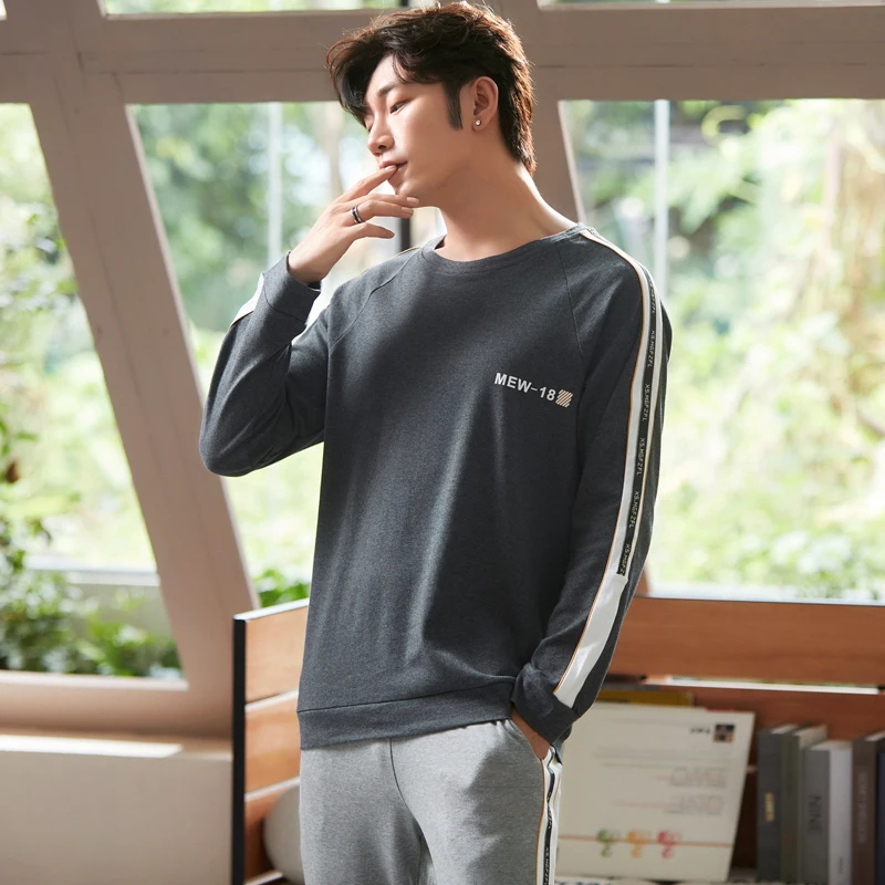 Autumn Spring Long Sleeve Man Pajama Sets 100% Cotton Print Pajamas Men Casual Sleepwear Homewear Plus Size XXXL Pijama