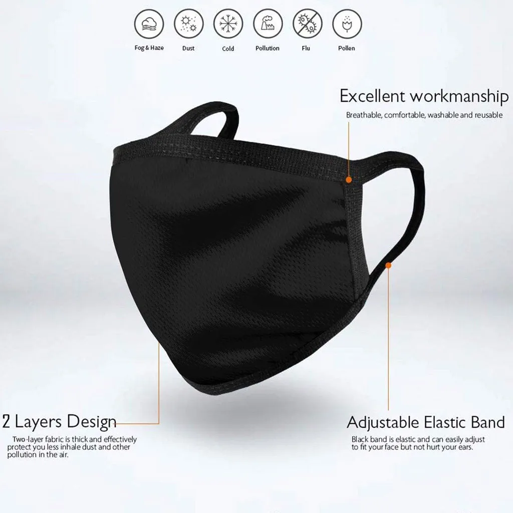 6 шт. унисекс черная маска Для Лица многоразовая Пылезащитная ветрозащитная