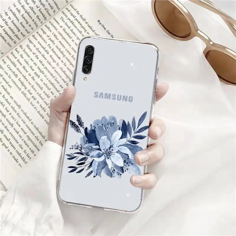 

Blue tree branch leaf flower Phone Case Transparent for Samsung A71 S9 10 20 HUAWEI p30 40 honor 10i 8x xiaomi note 8 Pro 10t 11