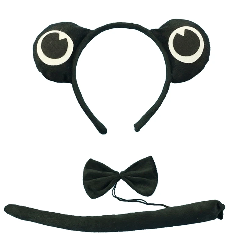

4Pcs Cartoon Animal Cosplay Costume Frog Eyes Plush Headband Bowtie Tail Gloves XX9D