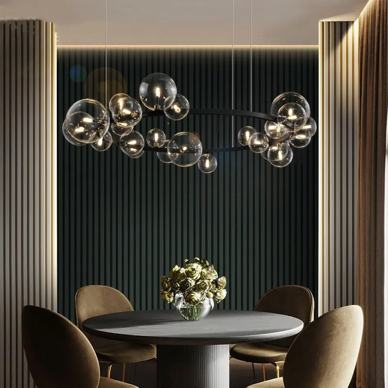 

Modern Metal Light Chandelier Clear Glass Bubbles Pendant lamp G9 Sockets Light Fixture Used In Living Rooms Bedrooms Kitchen