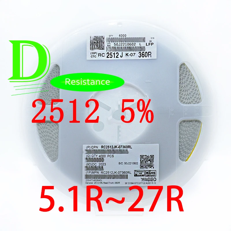 

50PCS SMD Resistor 2512 5% RC2512JK-07 Series 5.1R 5.6R 6.2R 6.8R 7.5R 8.2R 9.1R 10R 11R 12R 13R 15R 16R 18R 20R 22R 24R 27R