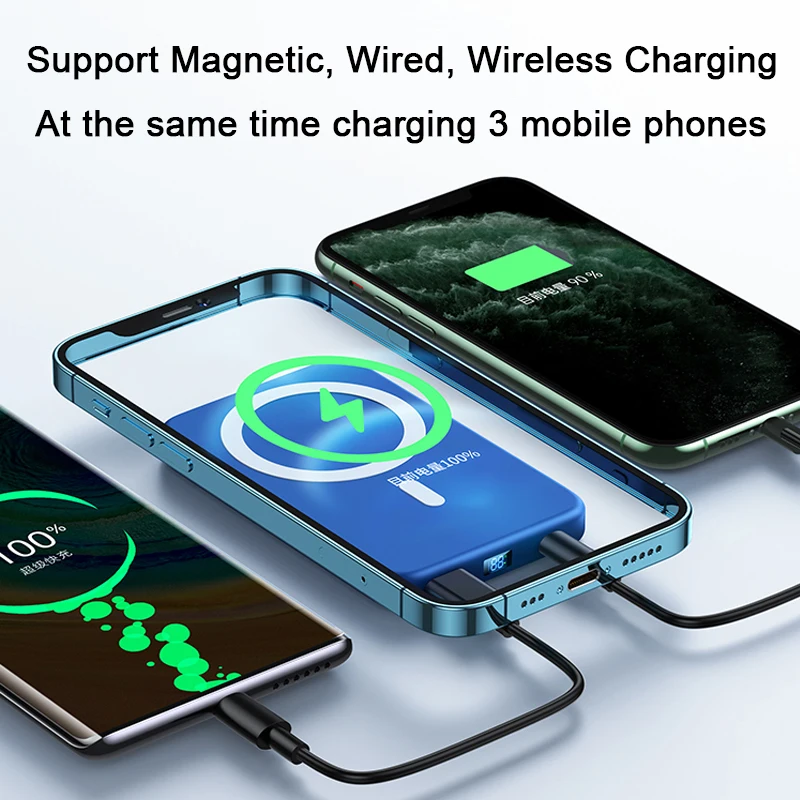 2021 new 10000mah portable magnetic wireless power bank for iphone 12 13 pro max 15w fast charger mobile phone external battery free global shipping