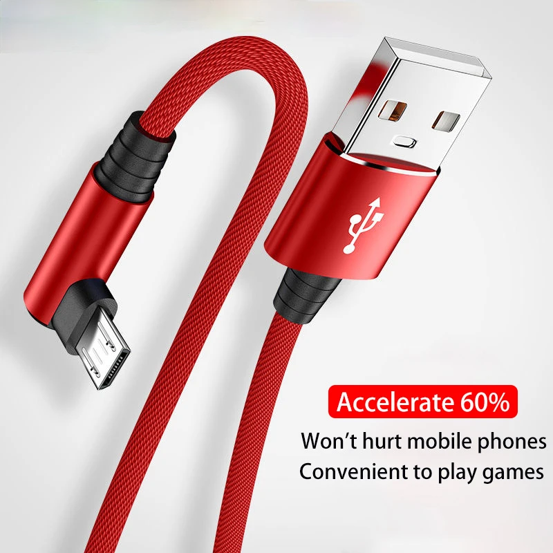USB Micro кабель 3A 90 градусов Угловой для передачи данных зарядное устройство шнур