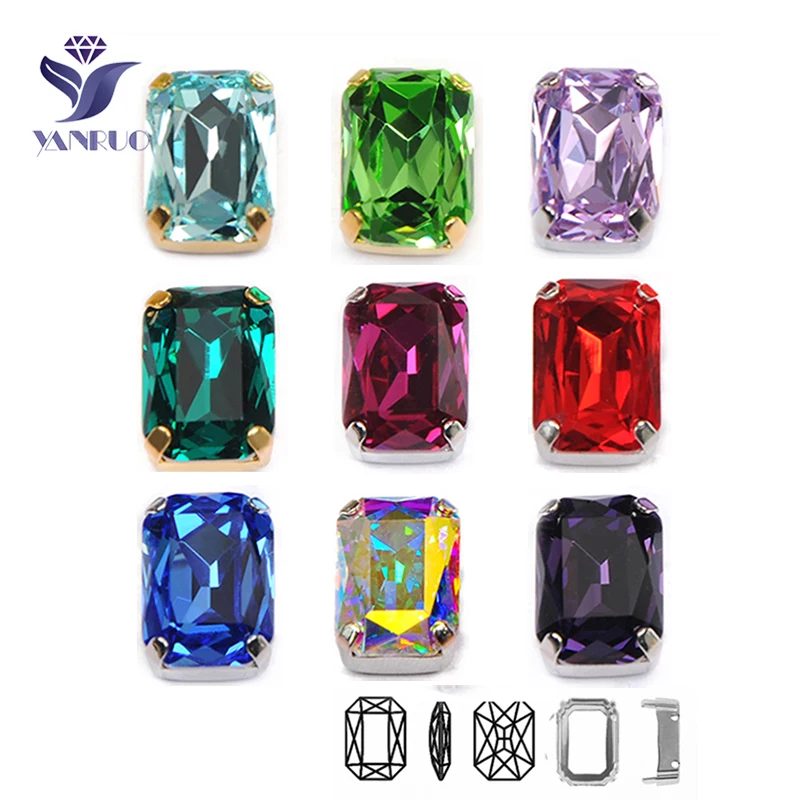YANRUO 4627 Octagon K9 Crystal Sewing Rhinestones In Studs Crystal For Craft Diamond Jewelry Clothes Strass Crystal Glass Stones