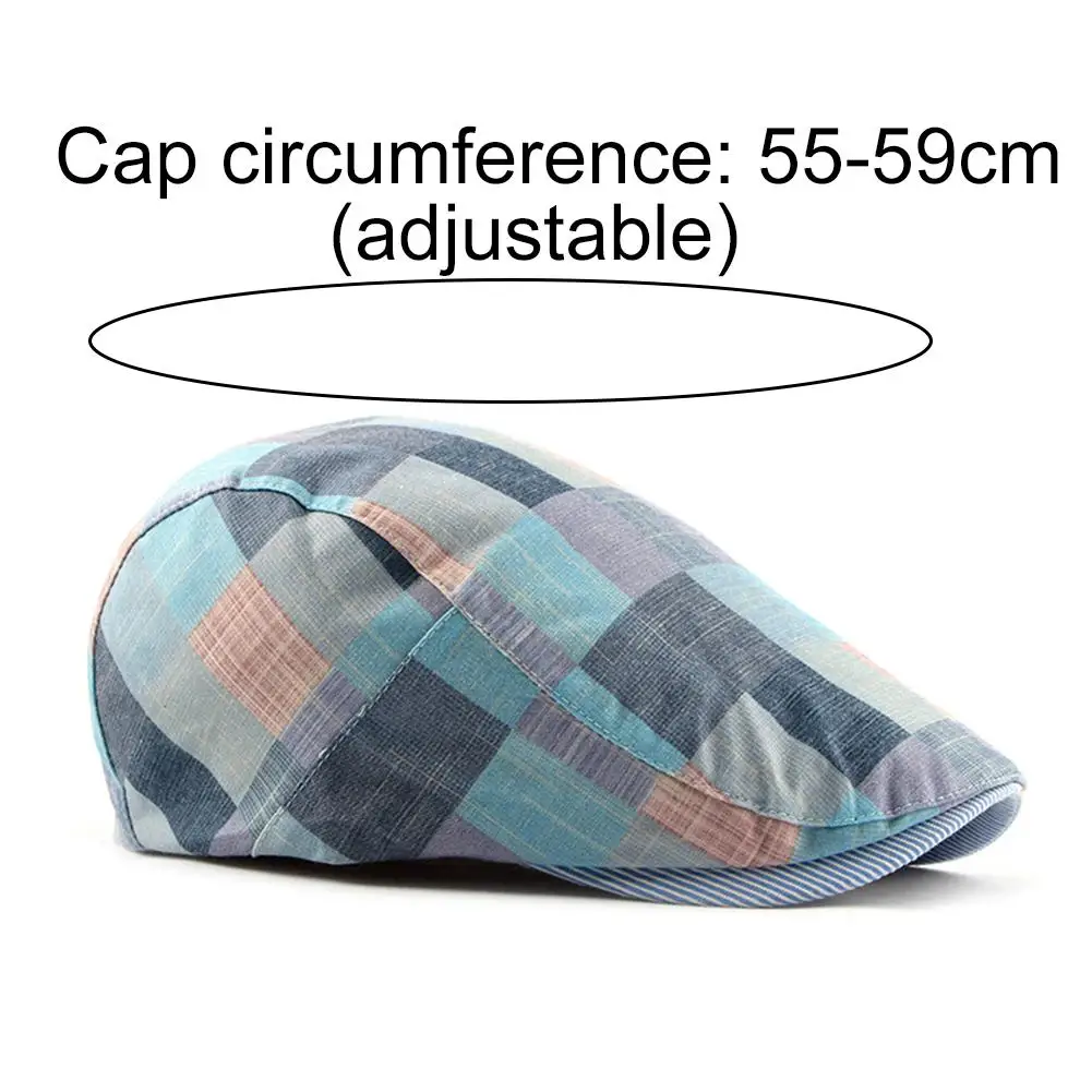 

Fashion Men Women Plaid Cotton Newsboy Hat Flat Cap Adjustable Beret with Visor Sun Flat Cabbie Hat Unisex
