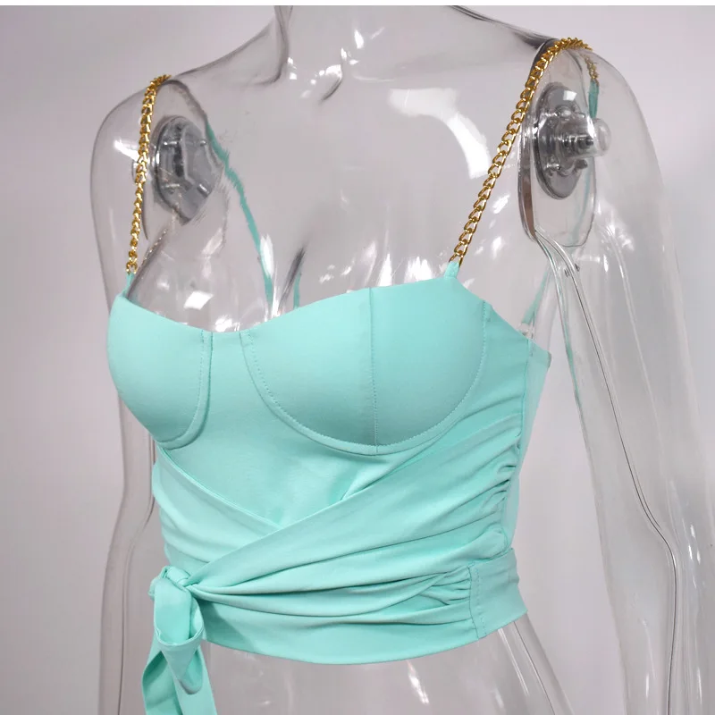 Women Sexy Summer Beach Chain Strap Boob Tube Tops Cropped Bandage Bowknot Sleeveless Party Club Camis Mujer Verano | Женская одежда