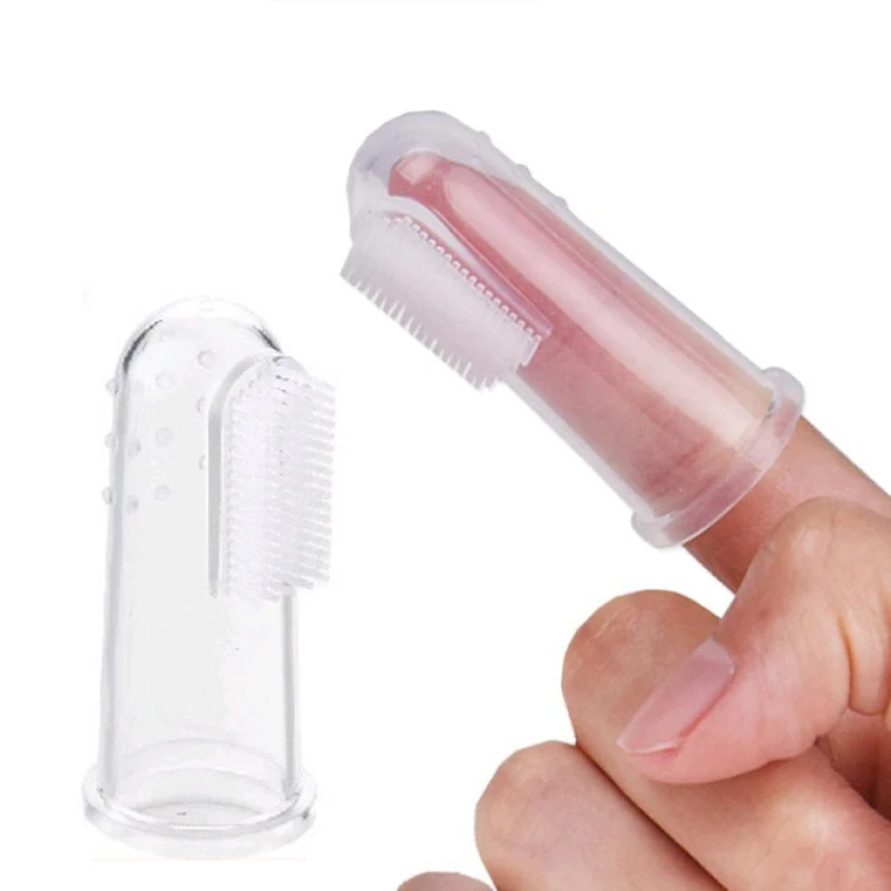Cepillo de dientes de silicona para beb&eacute; + caja, limpieza de goma, suave, transparente-4