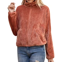 womens fuzzy fleece full zip sweatshirts lightweight outwear coat tops with pockets