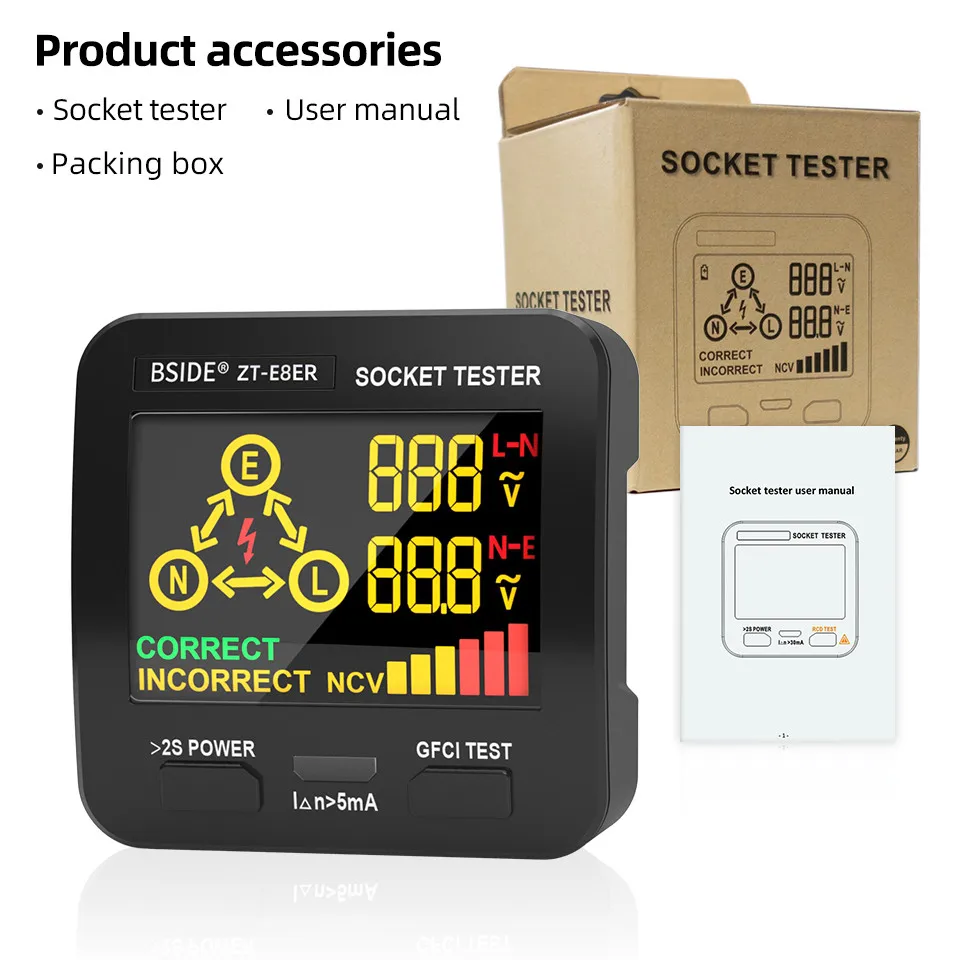 

Digital Connector BSIDE Tester ZT-E8 Smart Socket LCD Voltage Tester NCV Test Socket Tester Pro Voltage Test Socket Detector UK