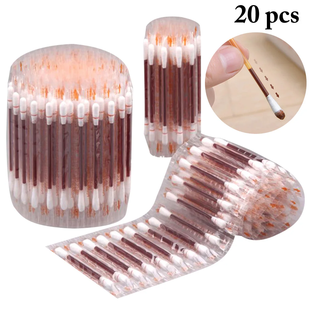 

20PCS Cotton Swabs Iodine Disinfection Disposable Cotton Stick for Home Travel Cleaning Tools