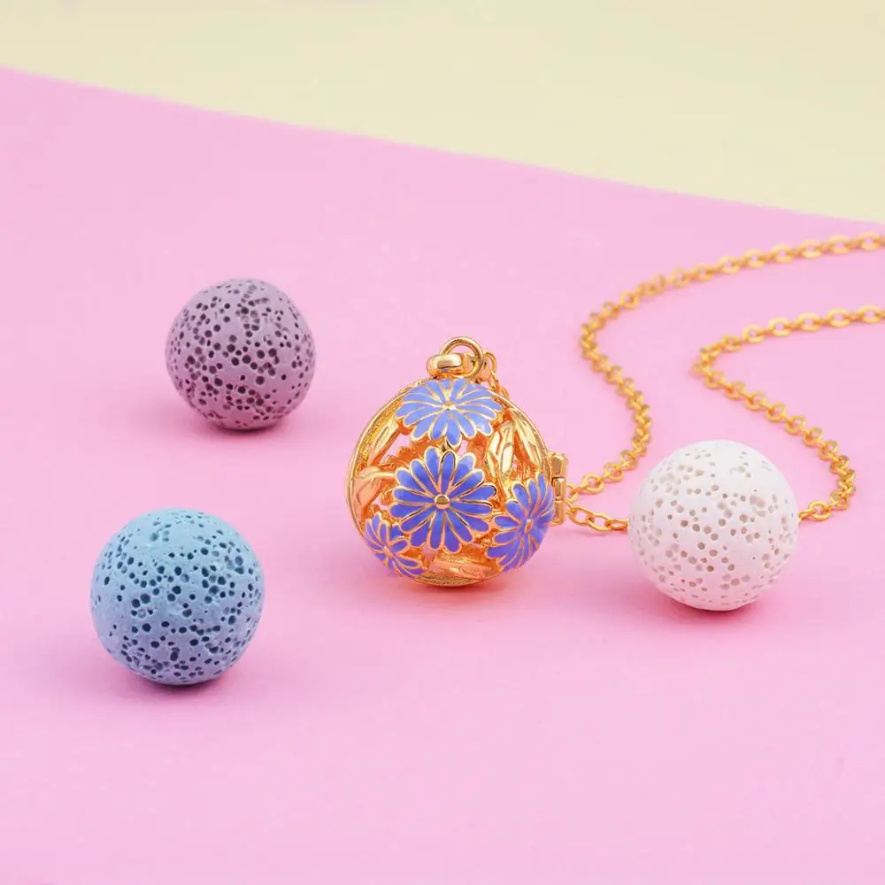 Eudora Golden 18mm Cornflower Open Locket Essential Oil Diffuser Pendant Necklace Aroma with Lava Rock K143G18 | Украшения и