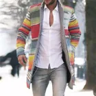 Пальто мужское в этническом стиле, винтажный Топ, средней длины, кардиган с капюшоном, ветровка с принтом, шерстяная куртка с длинным рукавом, повседневная одежда