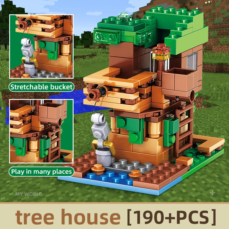 

190pcs Mini World Tree house Building Blocks Kit Toys for Children Gifts Bricks animals figures Educational DIY Toy Building