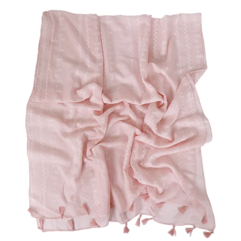 Вышитый хлопковый шарф-шаль с бахромой, вискозный хиджаб от индийских гладких хлопковых шарфов и оберточных платков, фуляр, сяль, мусульманский бандана.