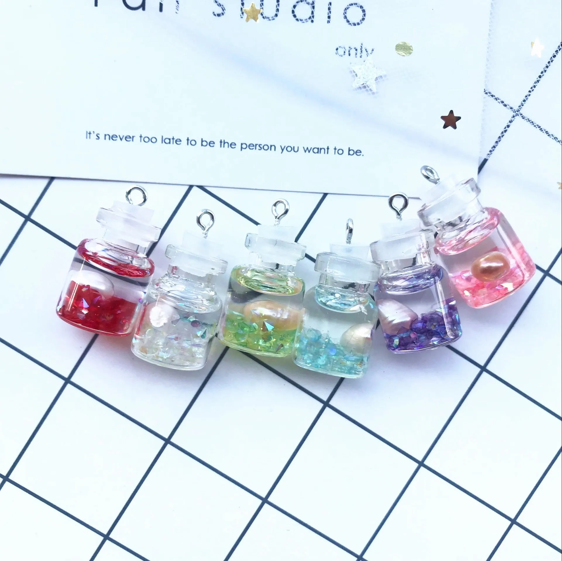 4 шт./лот стекло натуральным жемчугом дрейф бутылка kawaii ключ Кольцо Серьги