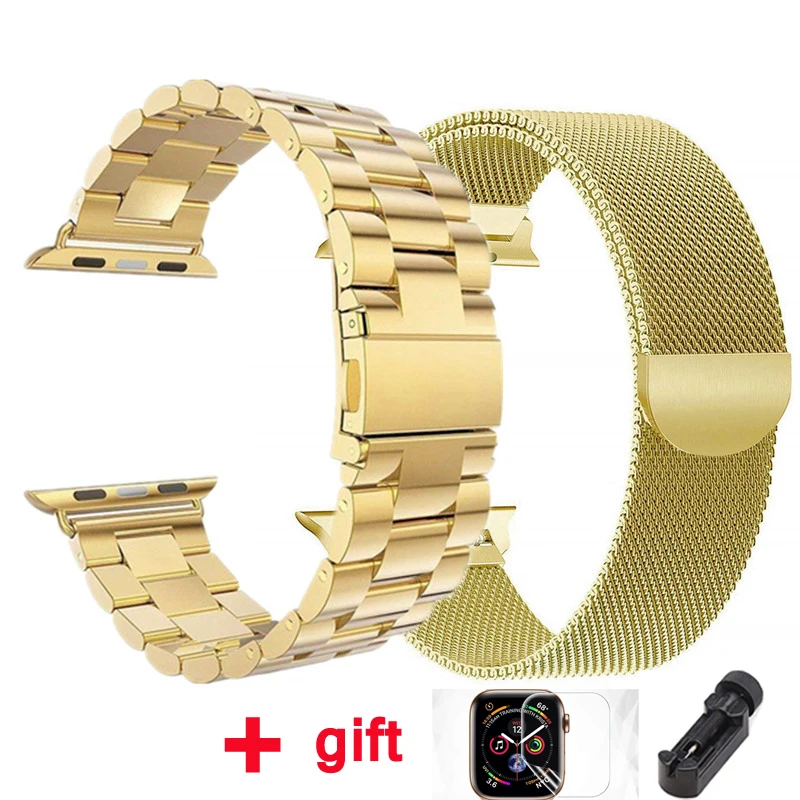 Ремешок для Apple watch band 42 мм 38 мм Миланская петля iWatch band 44 мм 40 мм браслет из нержавеющей стали Apple watch аксессуары - Цвет ремешка: gold