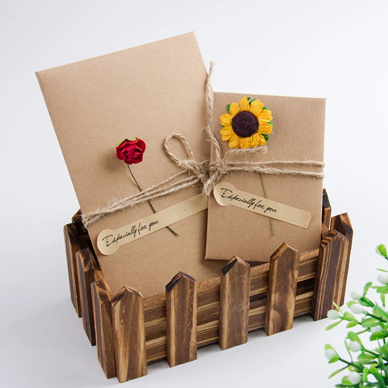 

10Pcs Greeting Card Decorations Christmas Xmas Invitation Gift Ornaments for Home Party With Envelope Flower Kraft Paper Decor