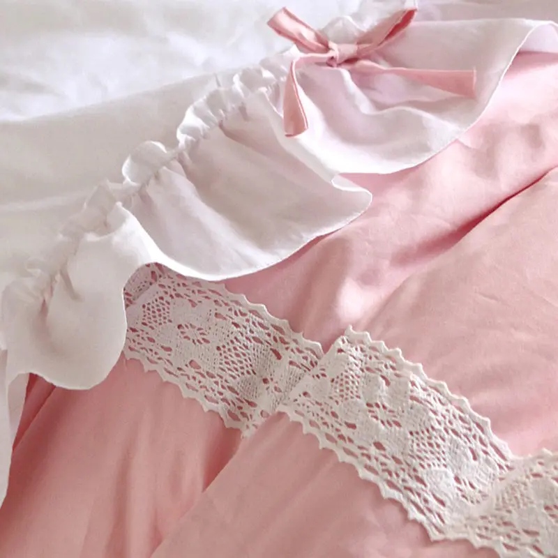 New sweet lace pink bedding set patchwork ruffle duvet cover wrinkle bedspread pillowcase bedroom princess HM-13B | Дом и сад