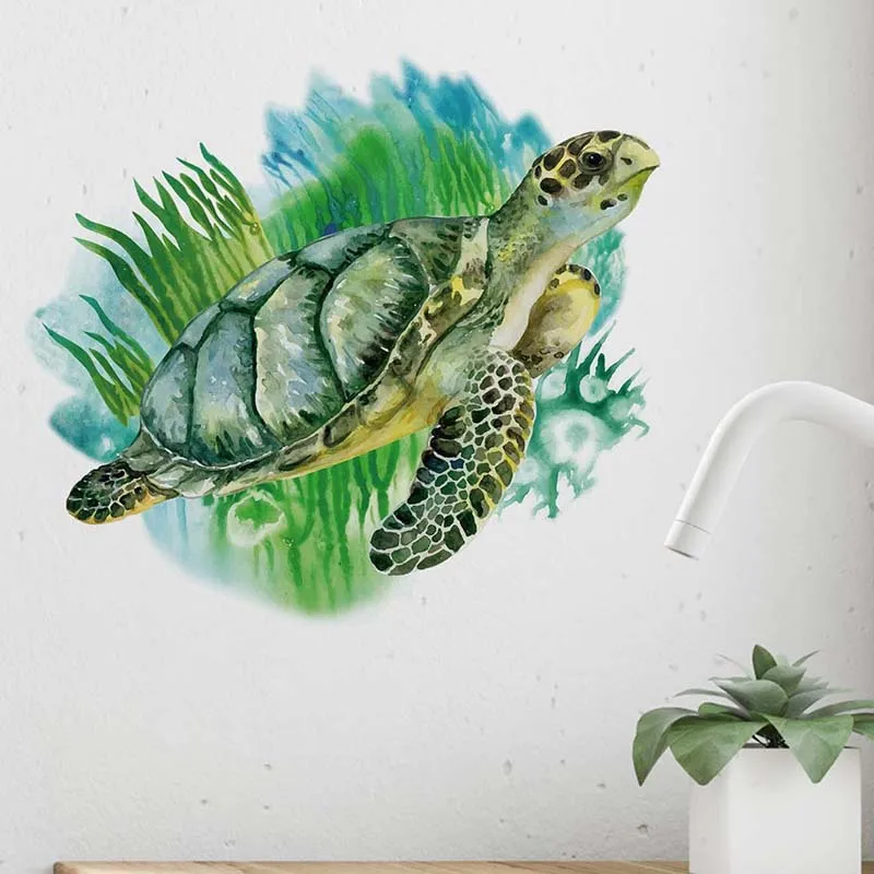 

green sea turtle creativity Wall Sticker for Bathroom Sink Glass Door Self Adhesive Simple Decoration